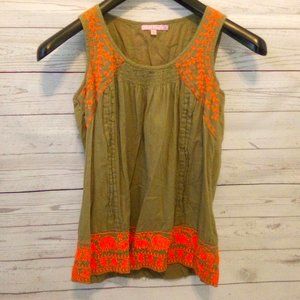 Calypso St Barts Sleeveless Green Embroidered Top